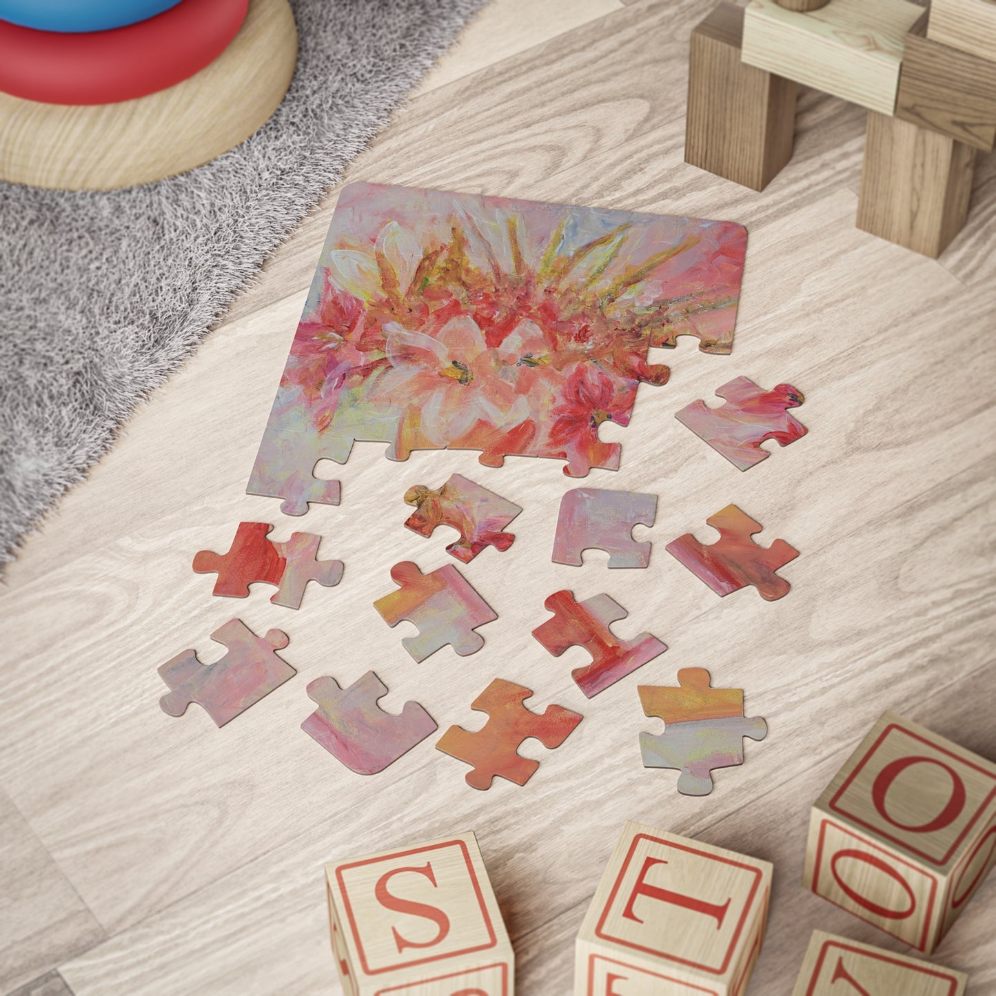 Puzzle for Kids, 30-Piece |  Flowers in Pink Air